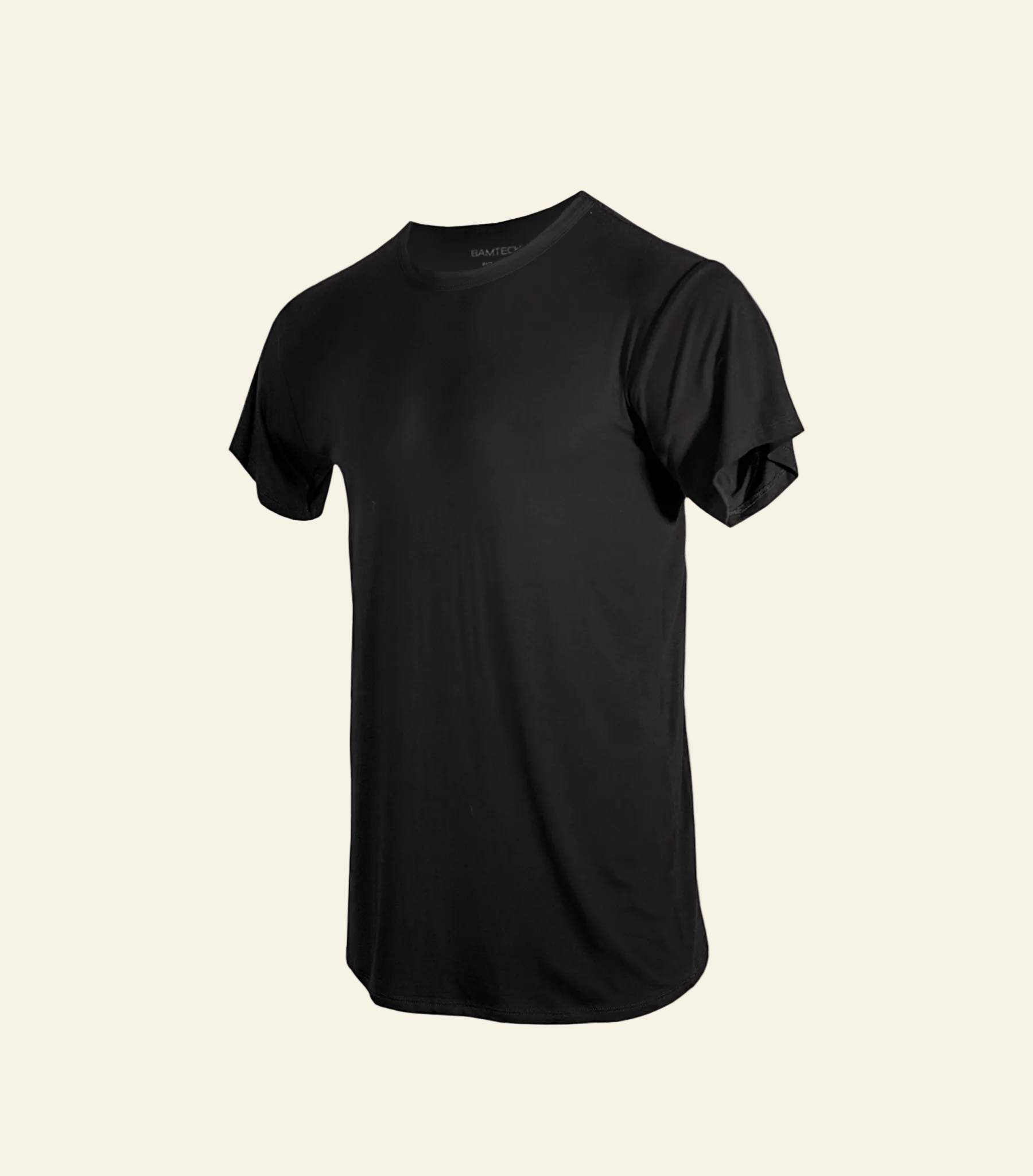 Black t-shirt on a light gray background