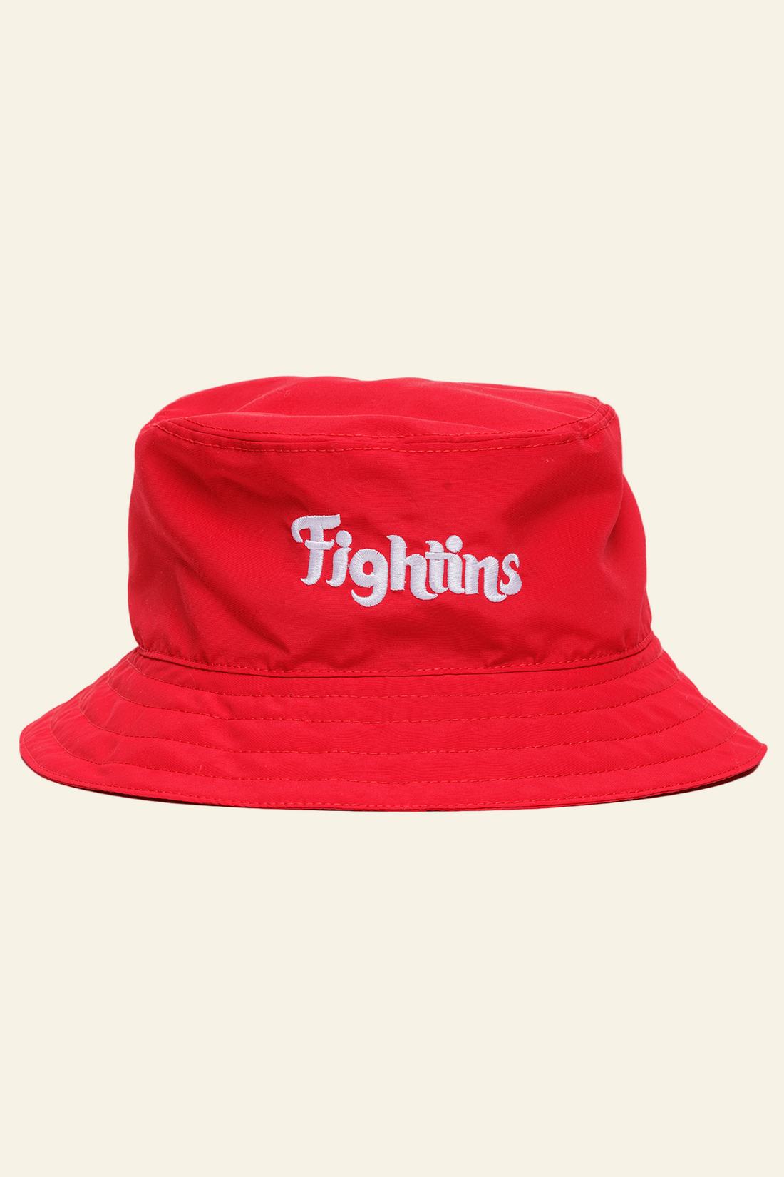 Red bucket hat with &