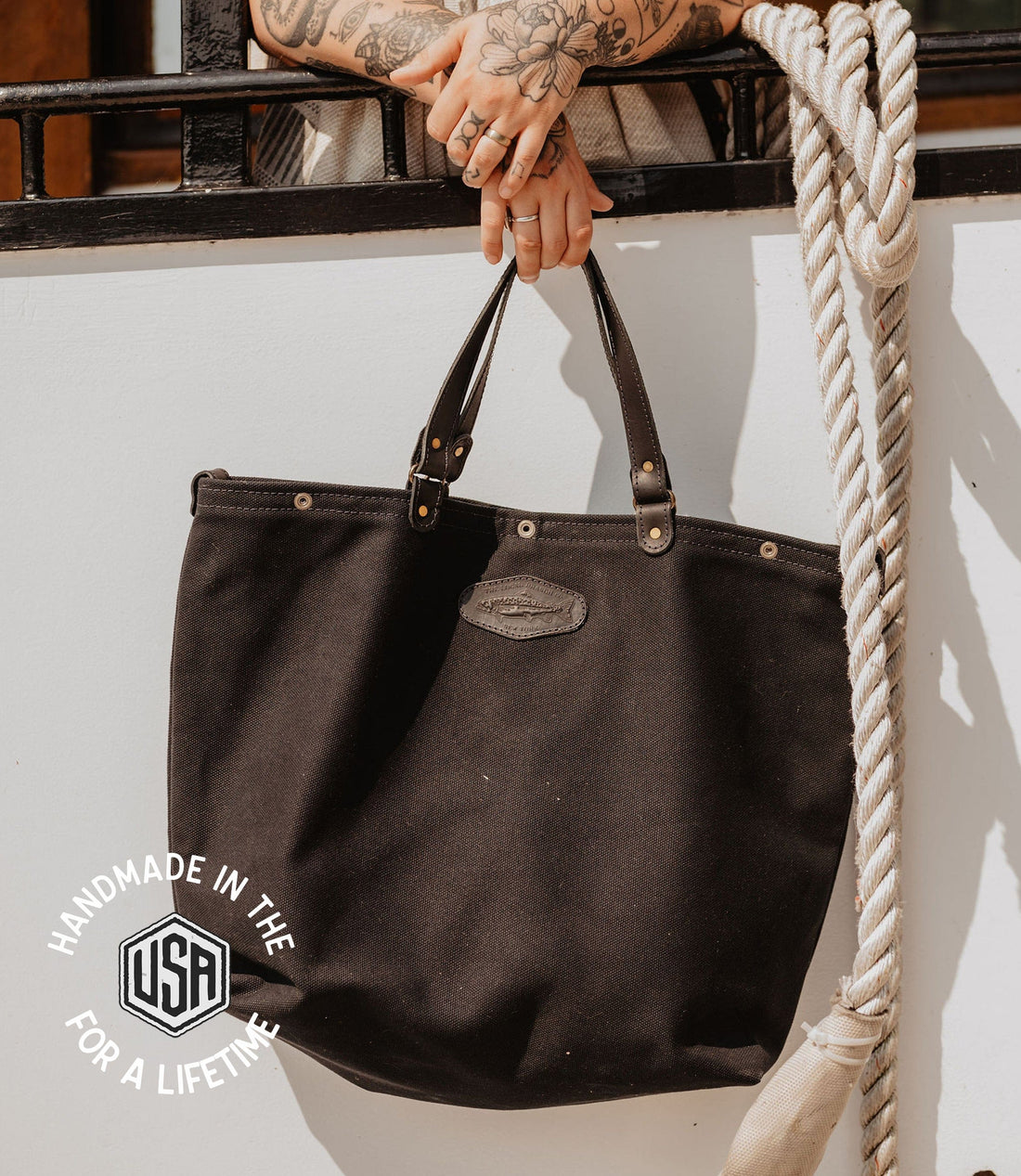 The Local Branch Tote Bag Dark Charcoal Canvas The Mariner Boat Tote - USA Made
