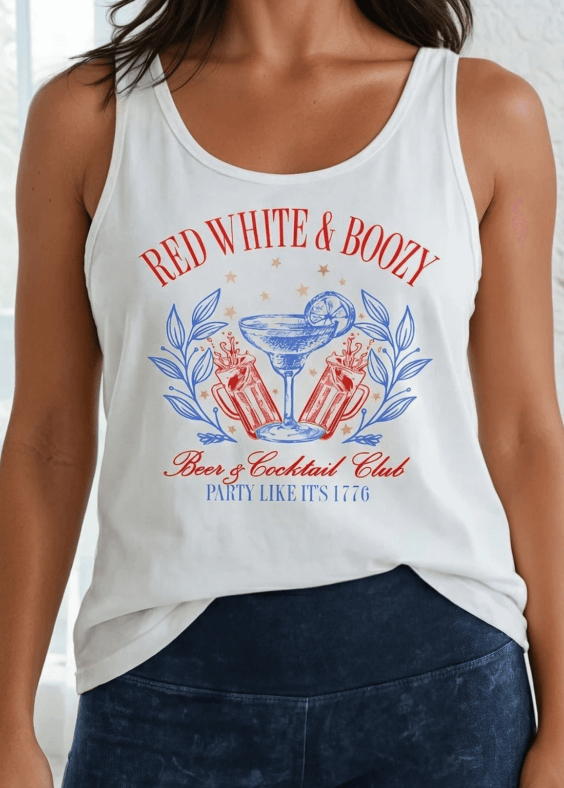 Crazy Cozy Cool Sleeveless Tops and Tanks White / RED WHITE BOOZY / Small Red White Boozy Graphic Cotton Premium Tank