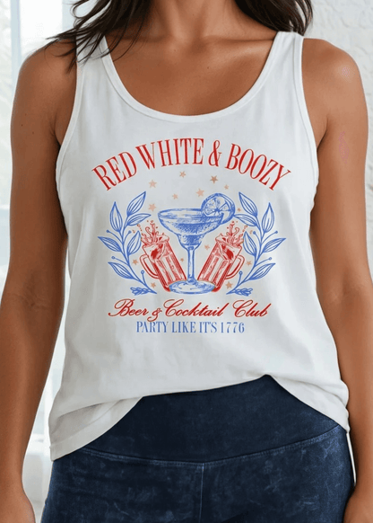 Crazy Cozy Cool Sleeveless Tops and Tanks White / RED WHITE BOOZY / Small Red White Boozy Graphic Cotton Premium Tank