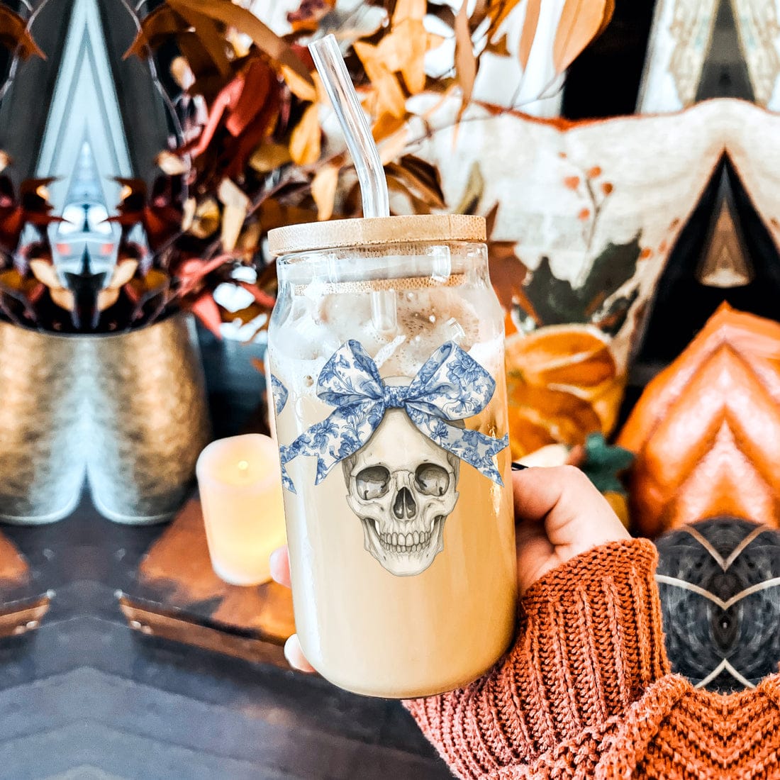 Gia Roma Travel Mug, Coffee Cup, Drinkware Bow Skull 20oz