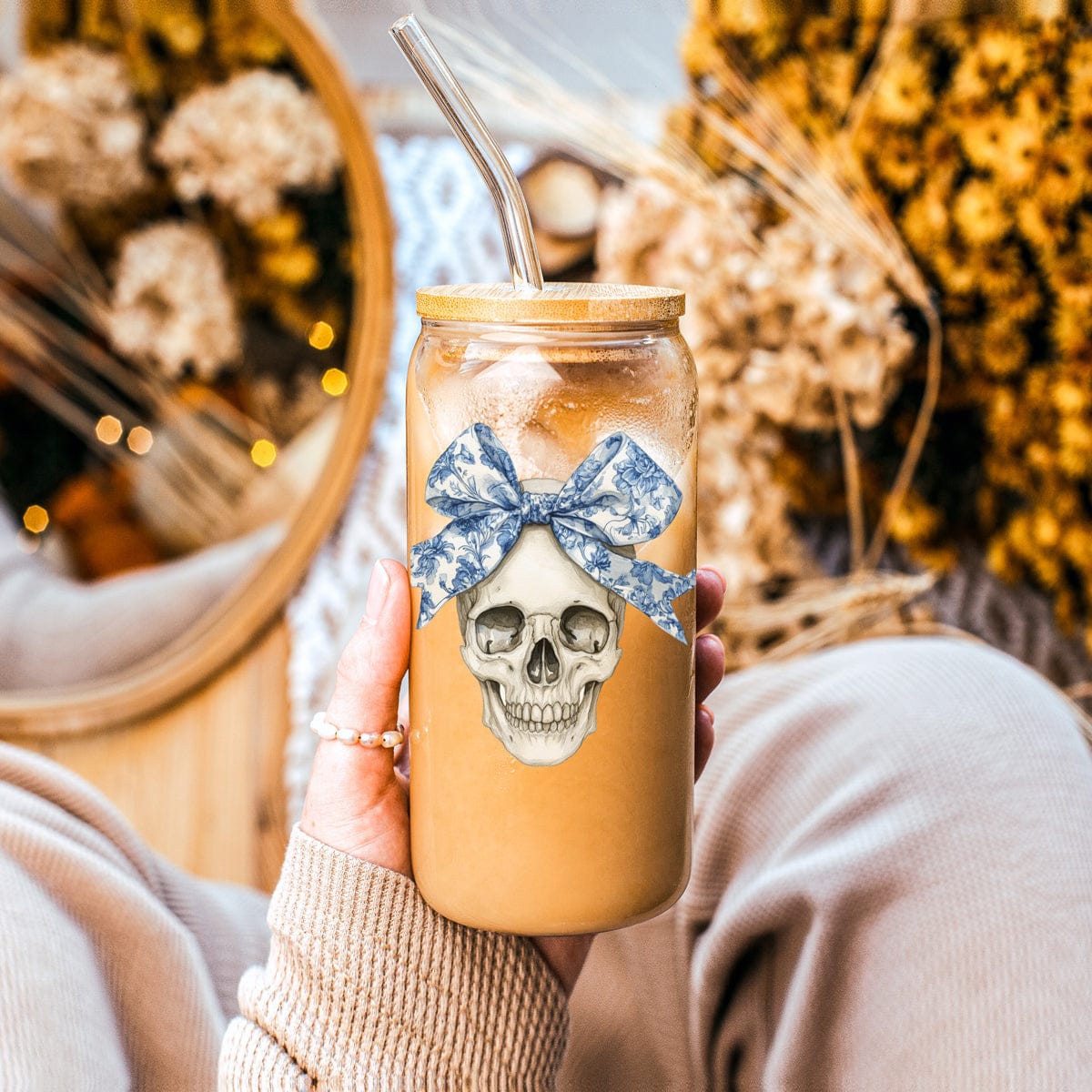 Gia Roma Travel Mug, Coffee Cup, Drinkware Bow Skull 20oz