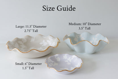 Ruby Clay Company Tray Chinoiserie Dreams Scalloped Bowls with 22K Gold Accent