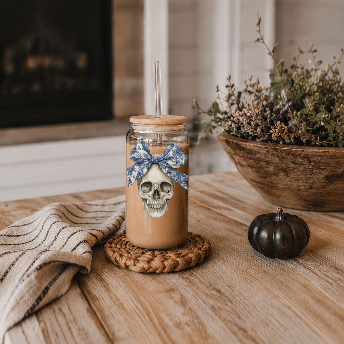 Gia Roma Travel Mug, Coffee Cup, Drinkware Bow Skull 20oz