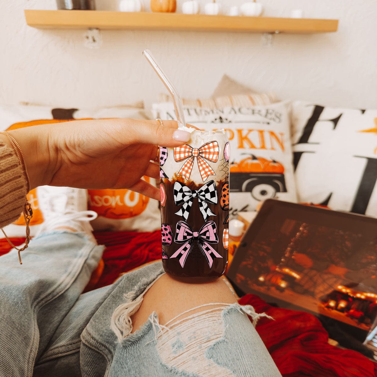 Gia Roma Travel Mug, Coffee Cup, Drinkware Fall Bows 20oz