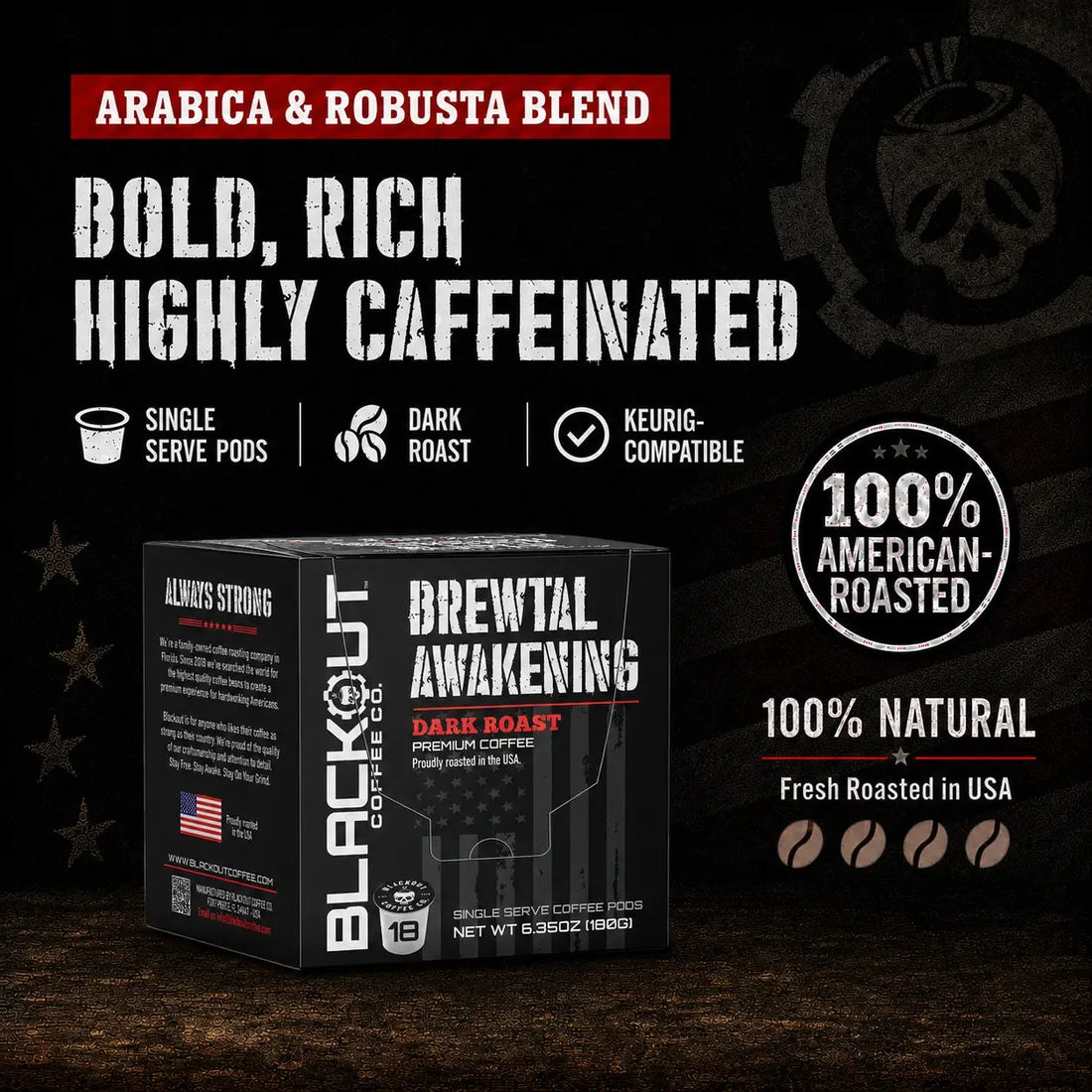 Brewtal Awakening Dark Roast Coffee Pods – 18 Count