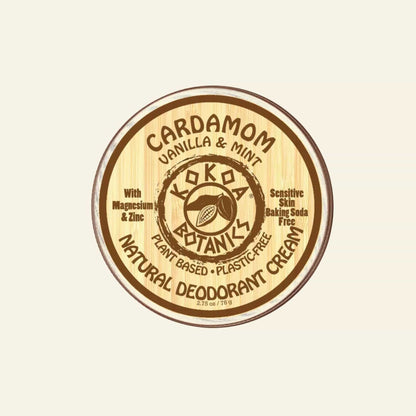 Lokoa Botanics natural deodorant cream container with wooden lid on a white background