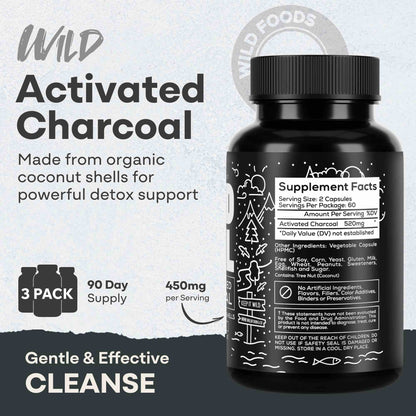 Activated Charcoal Capsules, 60 servings - Made from 100% Organic Coconuts - My American Goods