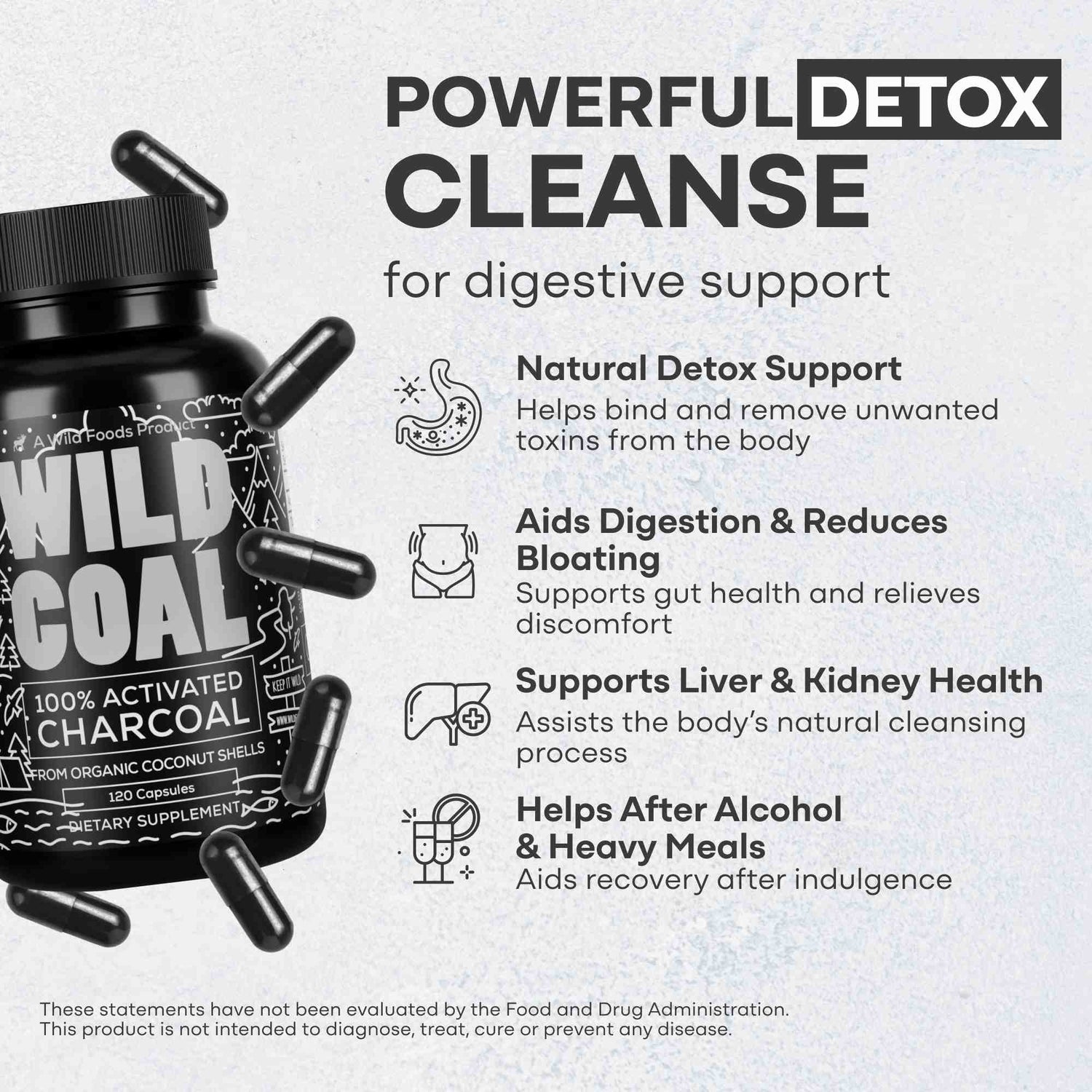 Activated Charcoal Capsules, 60 servings - Made from 100% Organic Coconuts - My American Goods