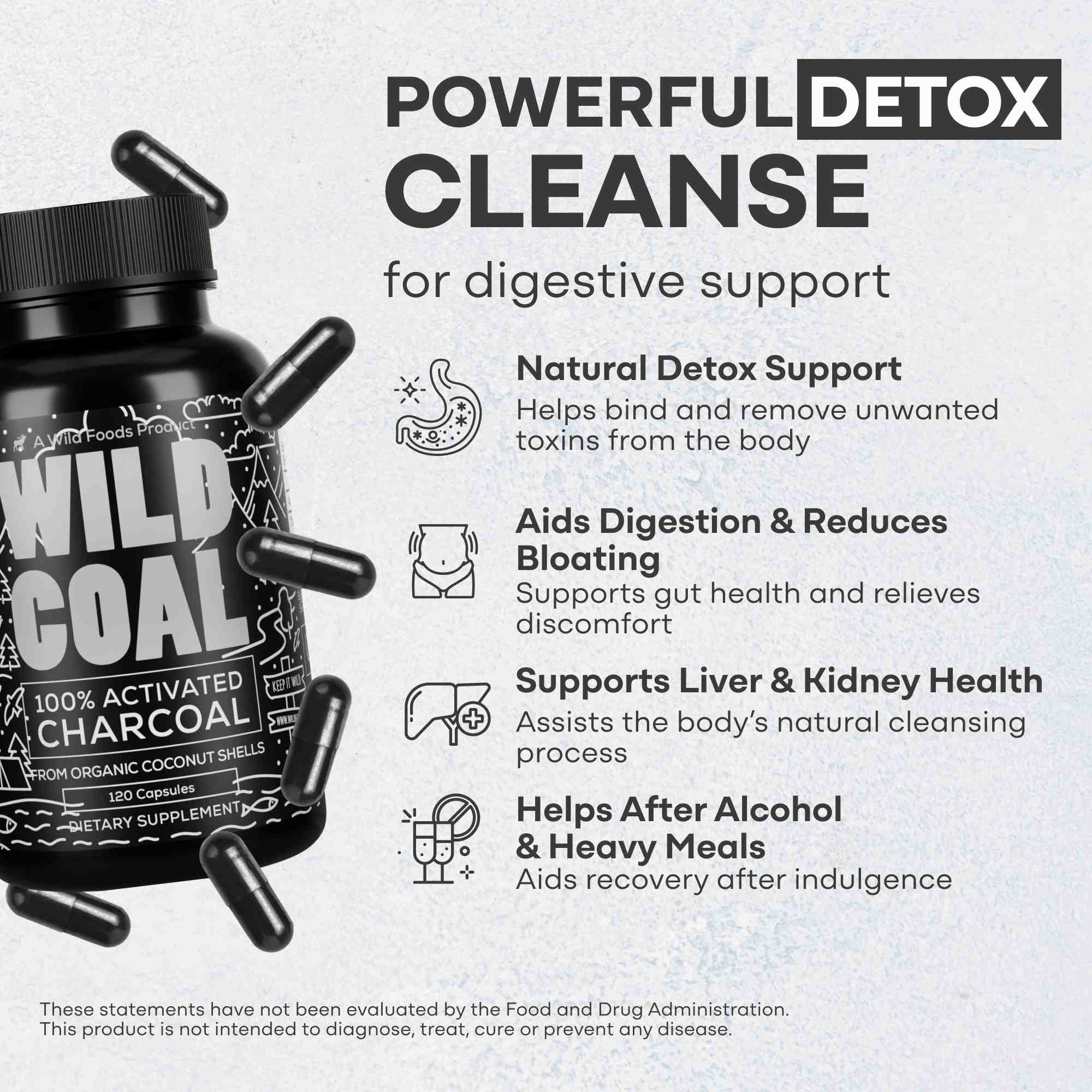 Activated Charcoal Capsules, 60 servings - Made from 100% Organic Coconuts - My American Goods