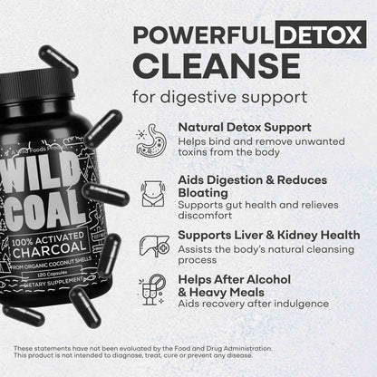 Activated Charcoal Capsules, 60 servings - Made from 100% Organic Coconuts - My American Goods