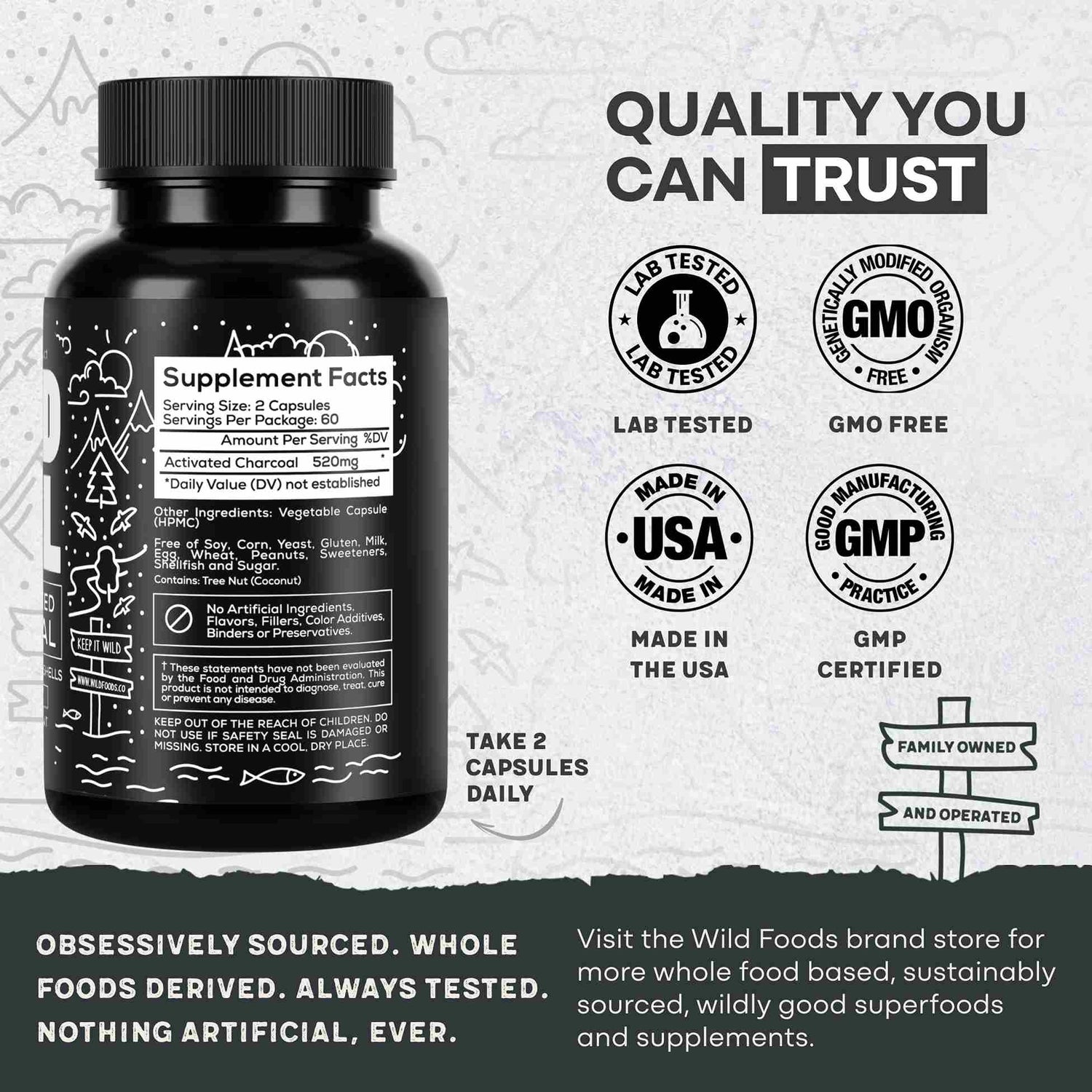 Activated Charcoal Capsules, 60 servings - Made from 100% Organic Coconuts - My American Goods