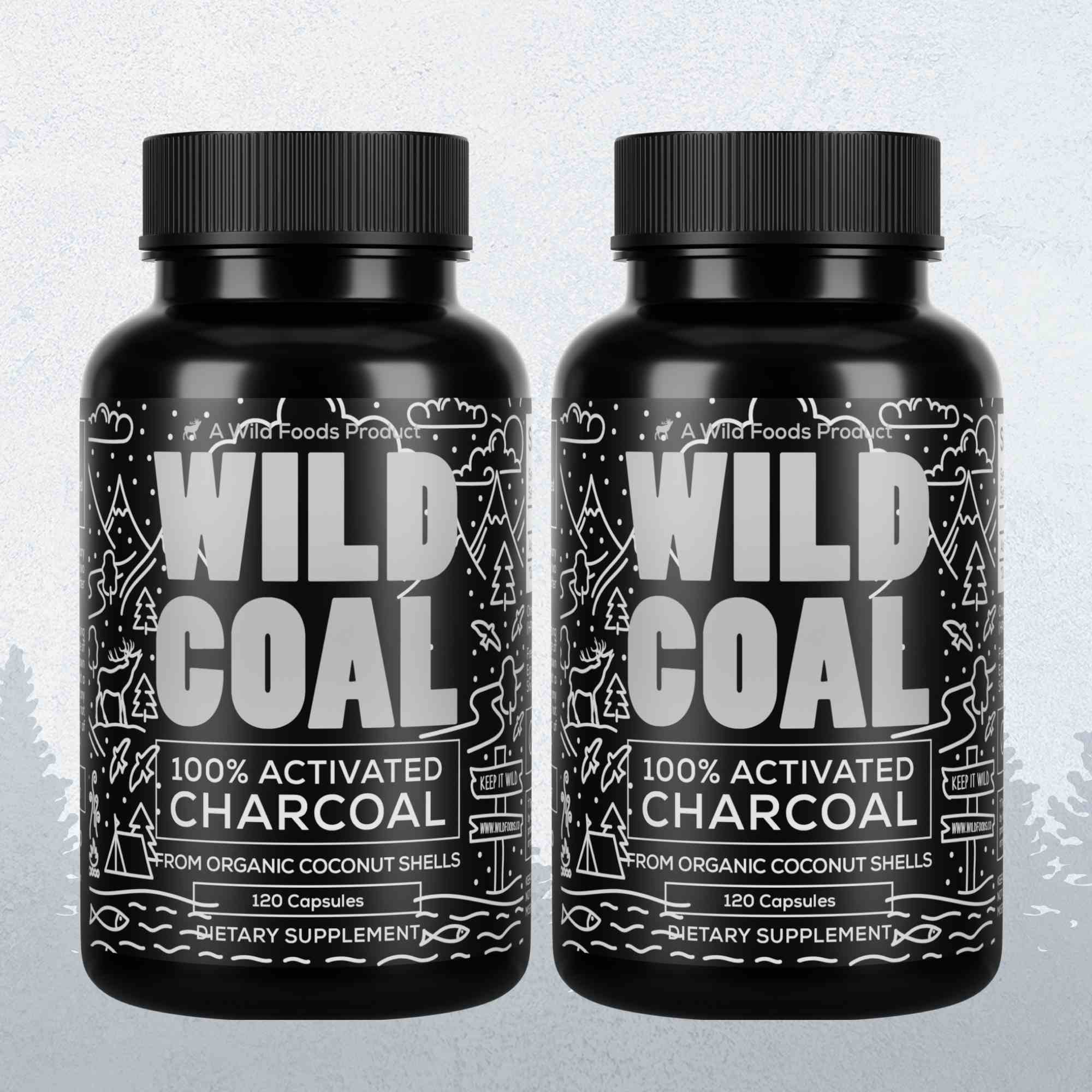Wild Foods Supplements 2x - 240 caps (Save $12.99!) Activated Charcoal Capsules – 100% Organic Coconut Shells