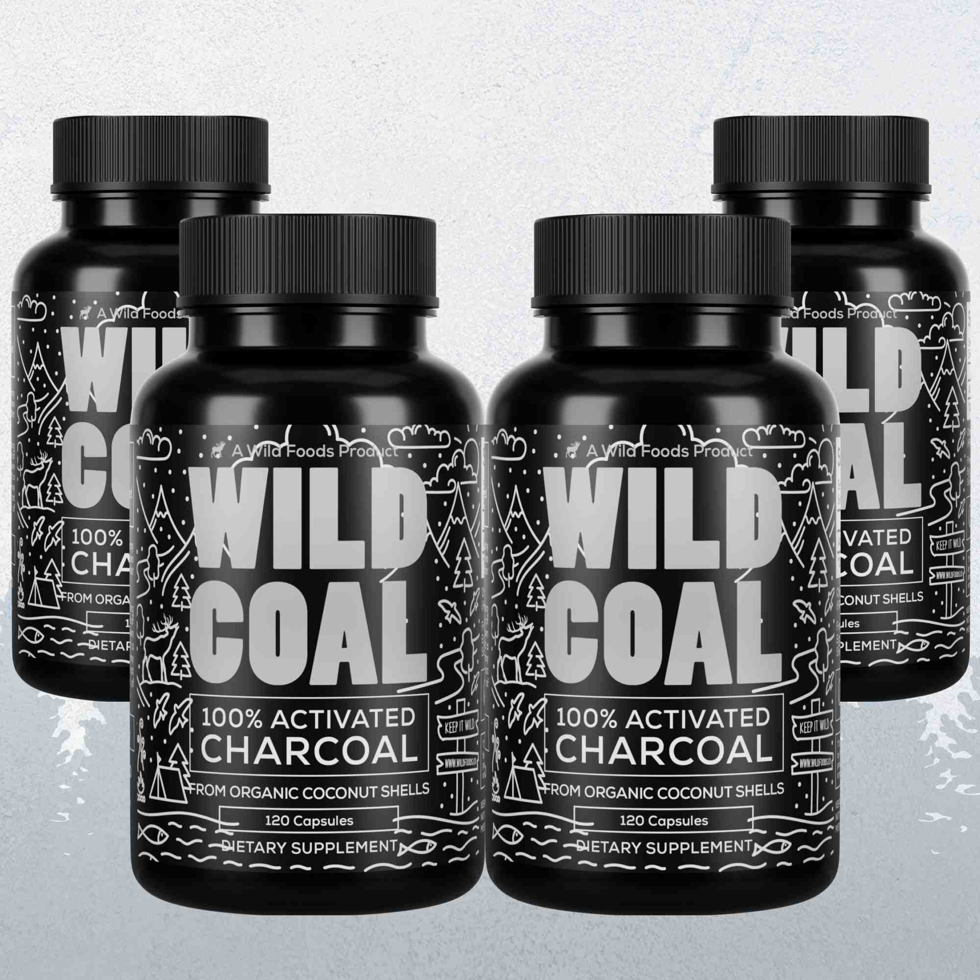 Wild Foods Supplements 4x - 480 caps (Save $10!) Activated Charcoal Capsules – 100% Organic Coconut Shells