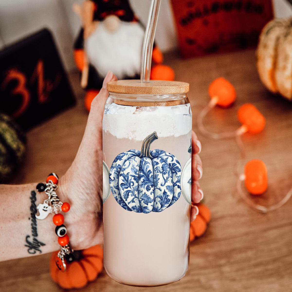 Gia Roma Travel Mug, Coffee Cup, Drinkware Chinoiserie Pumpkin 20oz