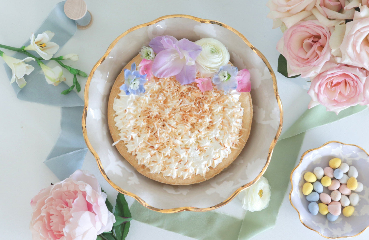 Ruby Clay Company Tray Chinoiserie Dreams Scalloped Bowls with 22K Gold Accent