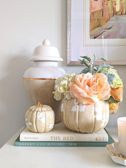 Chinoiserie Pumpkin Jars with 22K Gold Accents in Sand