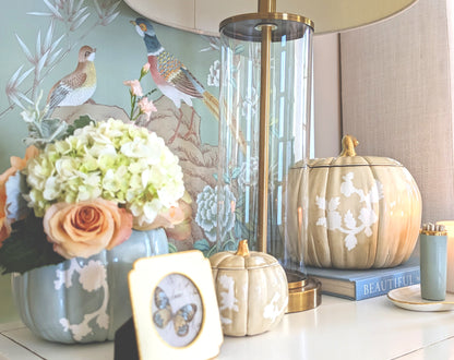 Chinoiserie Pumpkin Jars with 22K Gold Accents in Lamb&