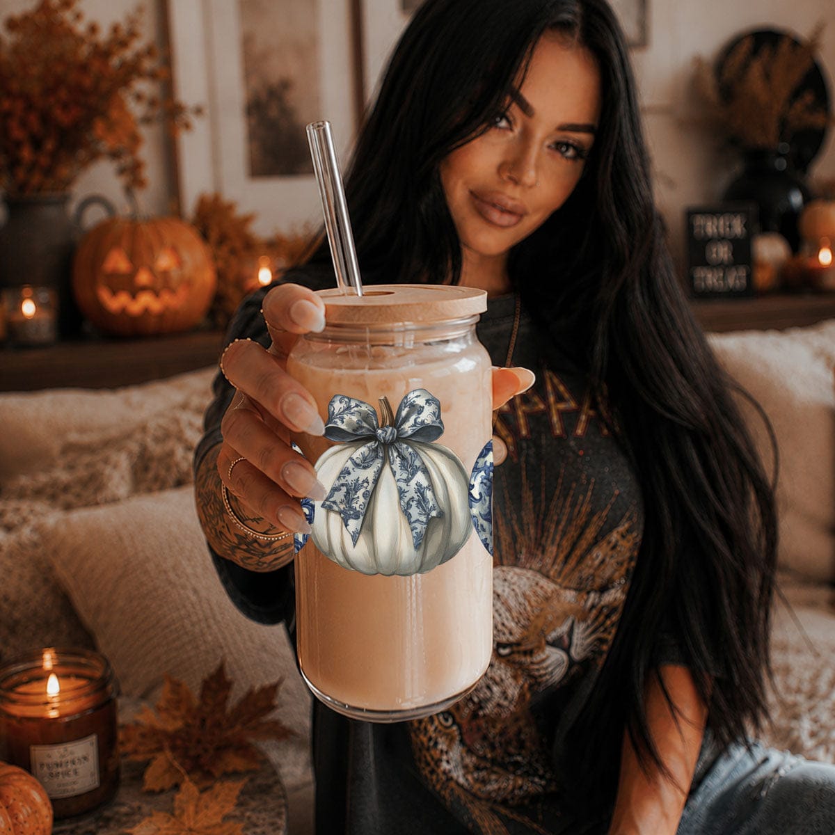 Gia Roma Travel Mug, Coffee Cup, Drinkware Chinoiserie Pumpkin 20oz