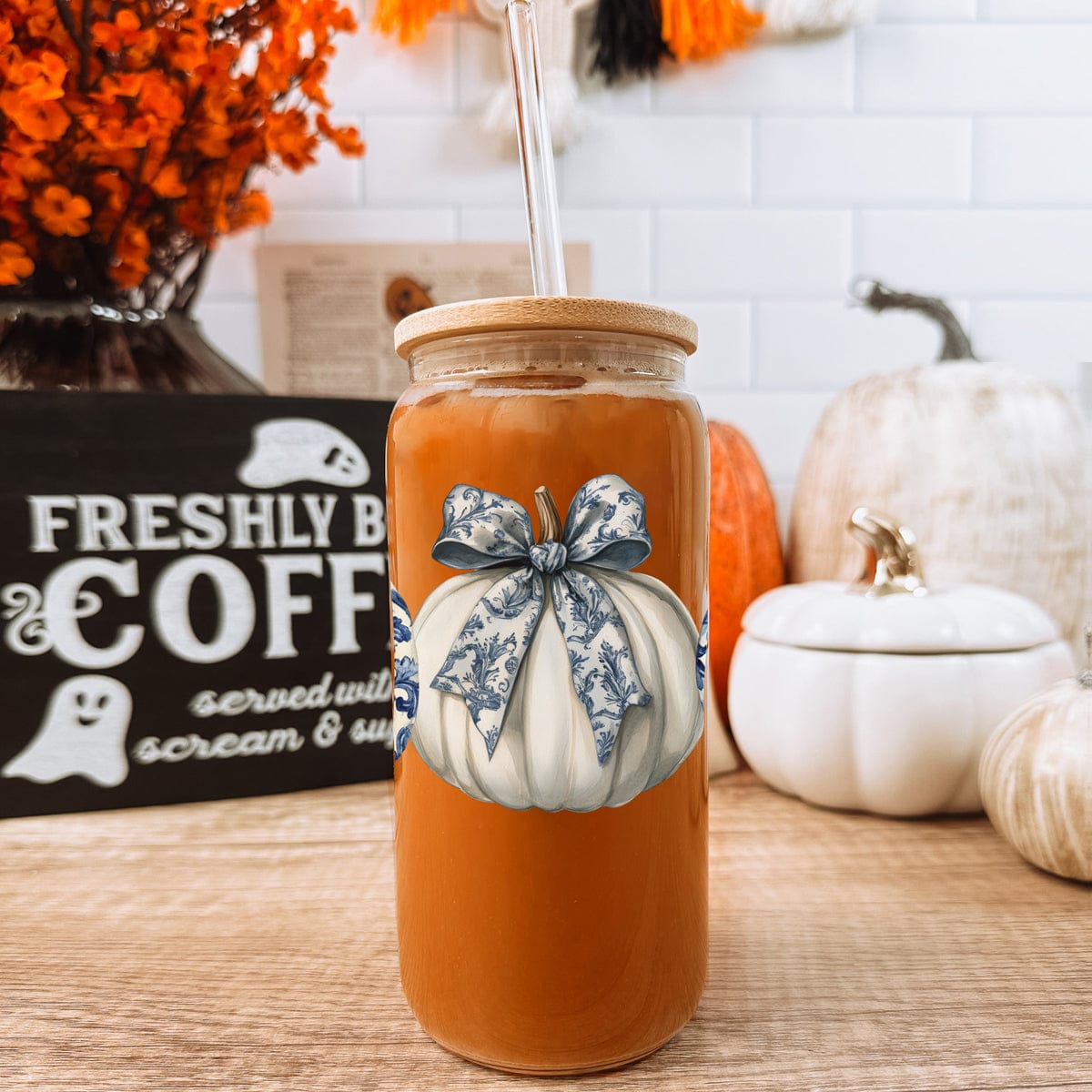 Gia Roma Travel Mug, Coffee Cup, Drinkware Chinoiserie Pumpkin 20oz