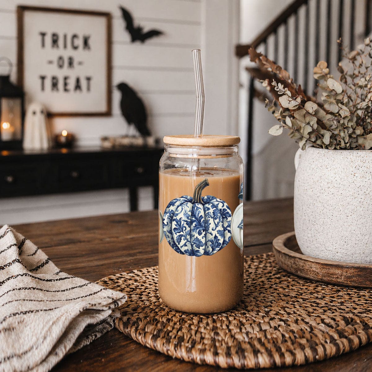 Gia Roma Travel Mug, Coffee Cup, Drinkware Chinoiserie Pumpkin 20oz