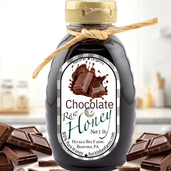 Huckle Bee Farms LLC Honey 1 Lb Bottle - $15 Chocolate Honey Delight: Indulgent Cocoa Infusion