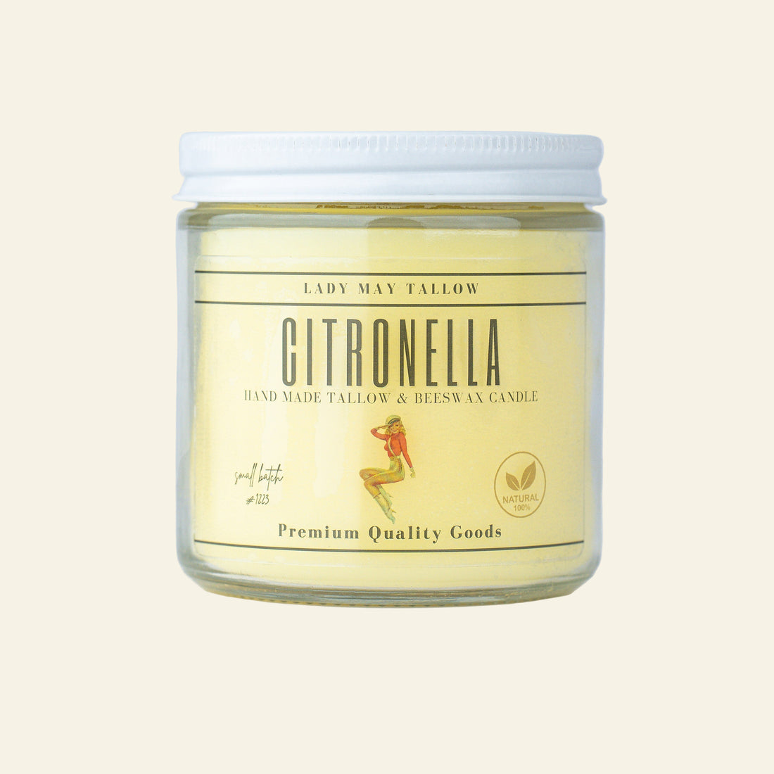 Citronella Tallow &amp; Beeswax Candle | All Natural, Non-Toxic, Clean Burning