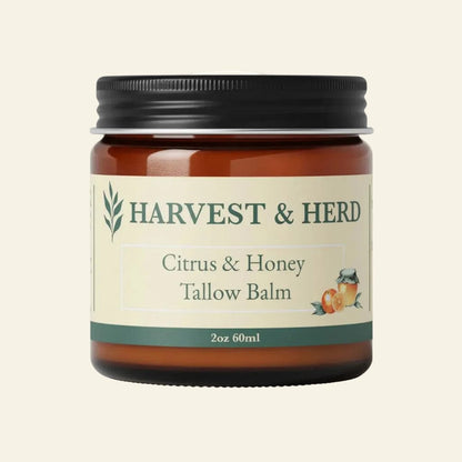 Jar of Harvest &amp; Herd Citrus &amp; Honey Tallow Balm on a white background