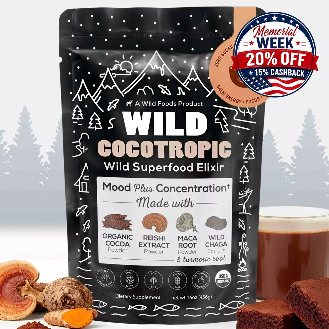 Wild Foods Mushrooms CocoTropic, 32 servings – Organic Mushroom Mix for Energy &amp; Focus