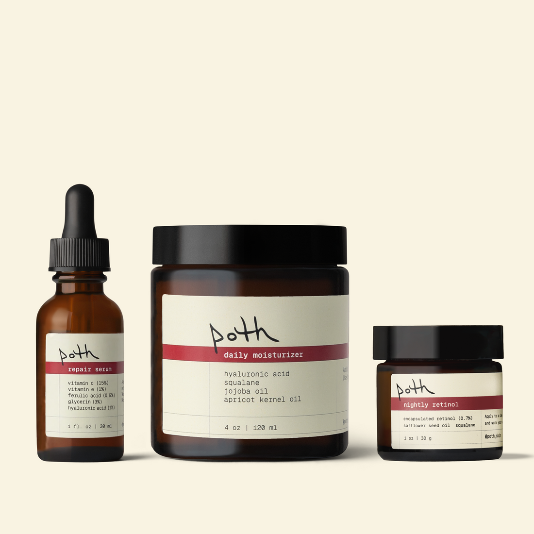 The Collagen Support set: repair serum + nightly retinol + lipid gel moisturizer
