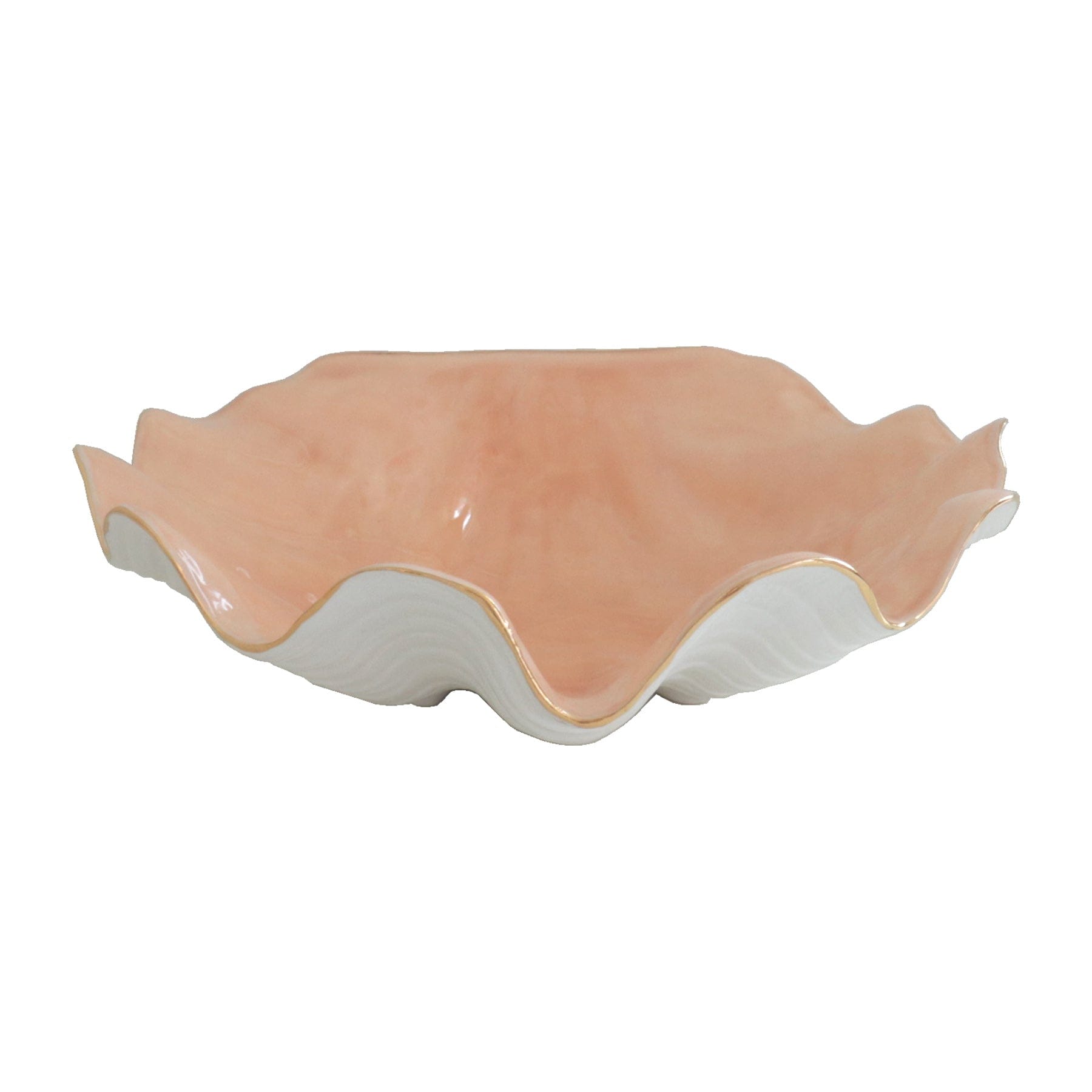 Ruby Clay Company Accessory Set of 2 / Coral Clam Shell Bowl with 22K Gold Accent