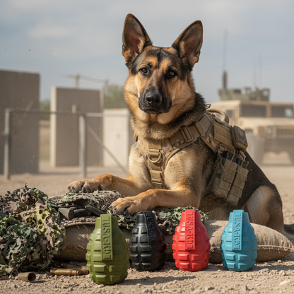 USA-K9 Grenade Shaped eDispenser Durable Dog Chew Toy &amp; Treat Dispenser - Magnum Black