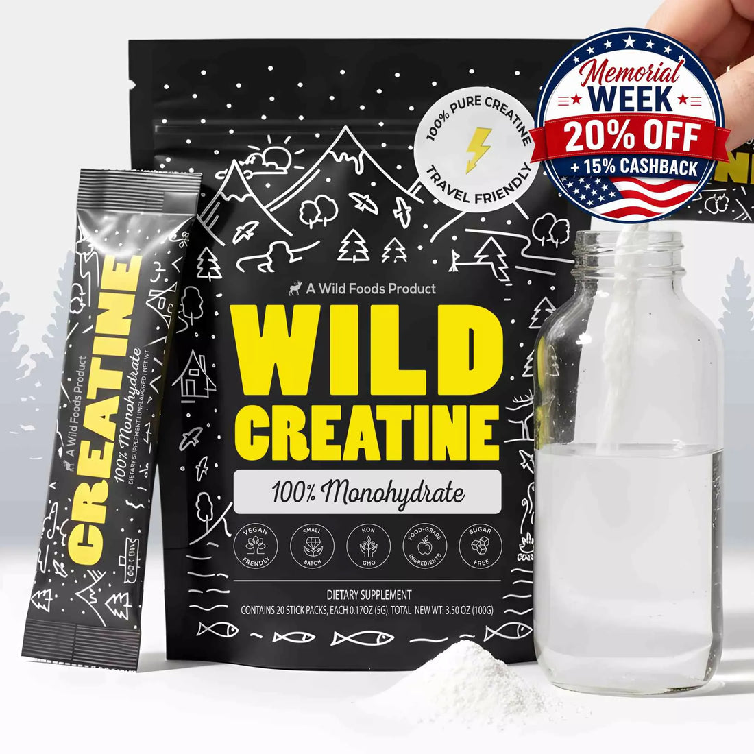 Wild Foods Mushrooms NEW! Wild Creatine Monohydrate, 20 Servings – 100% Pure