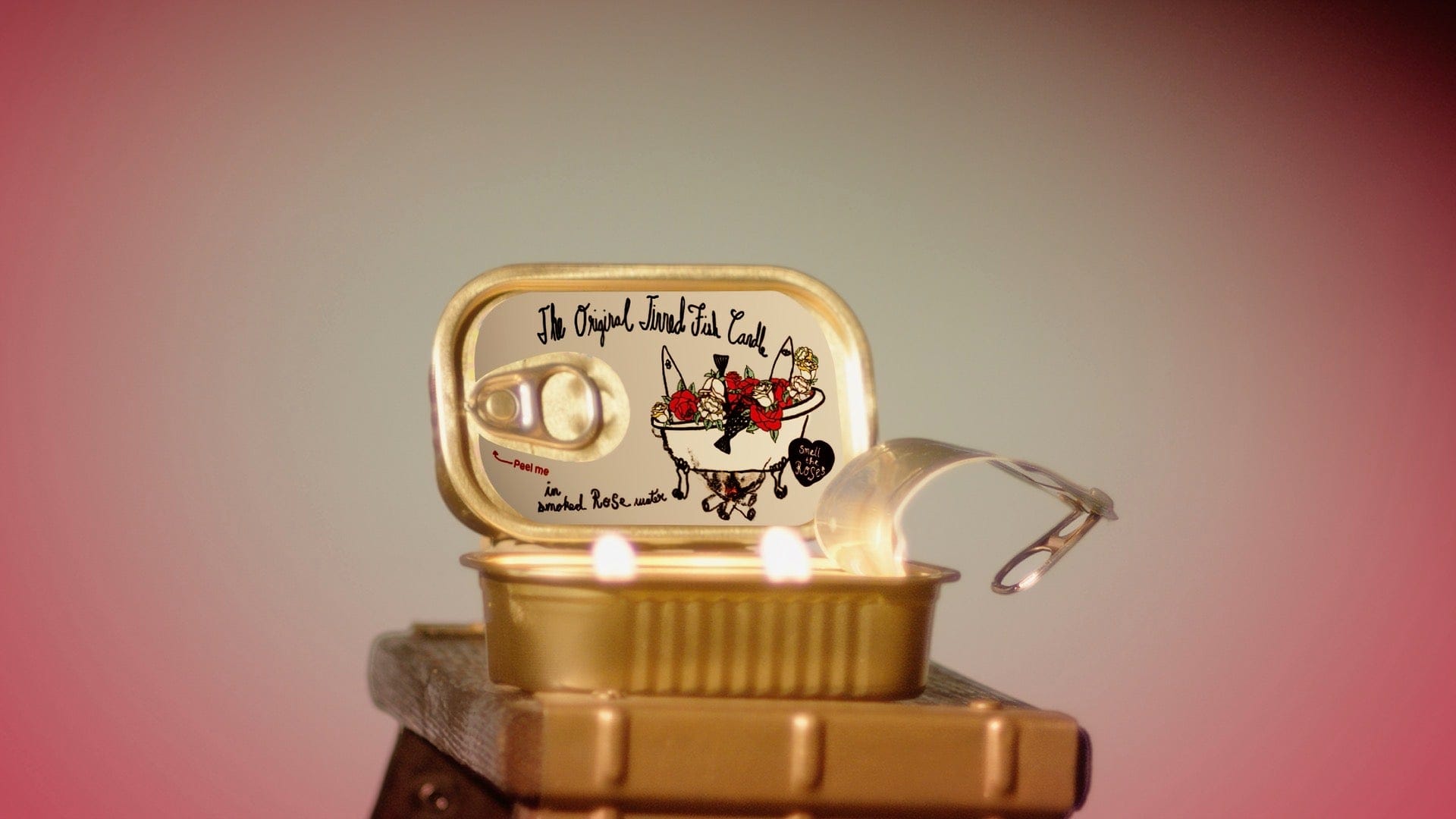 Tinned Candle Tinned Fish Candle - Smoked Rose Water (Roses and Campfire Scented)