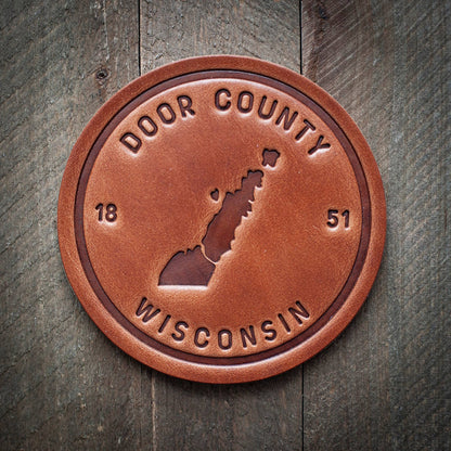 Door County Wisconsin Silhouette Leather Coaster