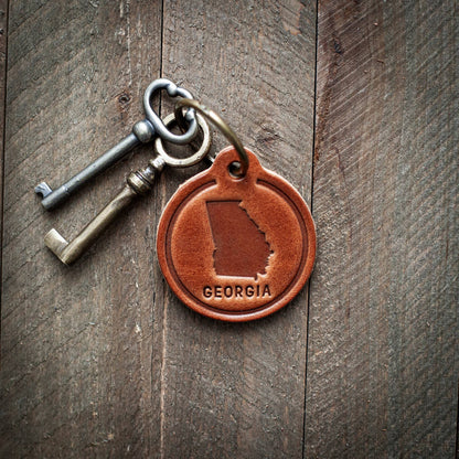 Georgia State Silhouette Leather Keychain Circle