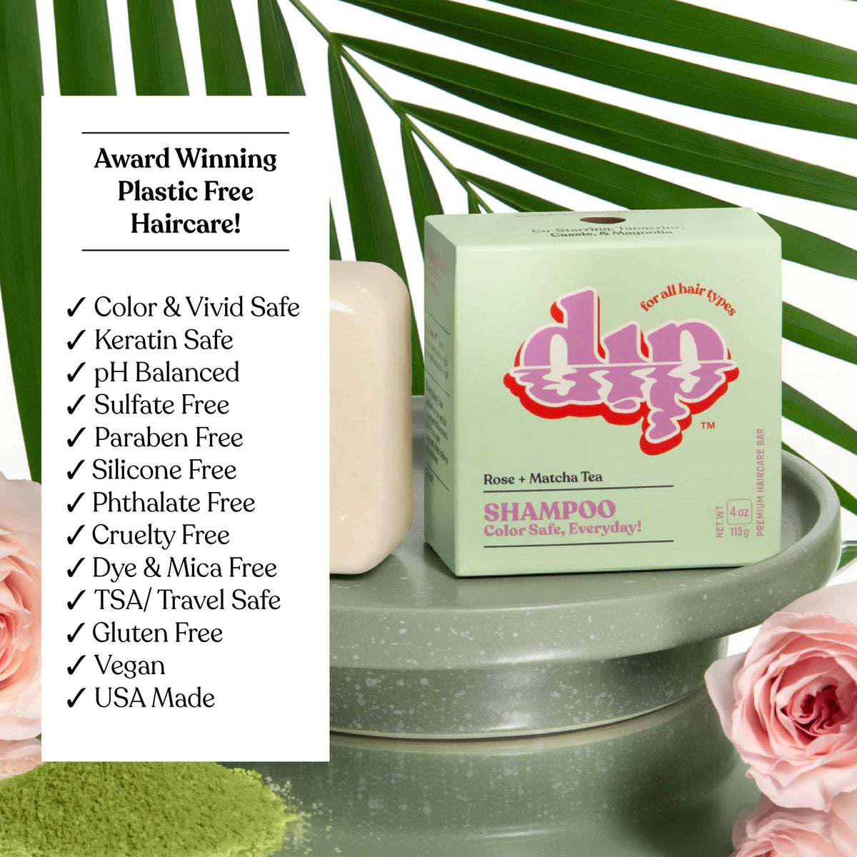 Dip Shampoo Bar: Color Safe, Everyday - Rose &amp; Matcha Tea