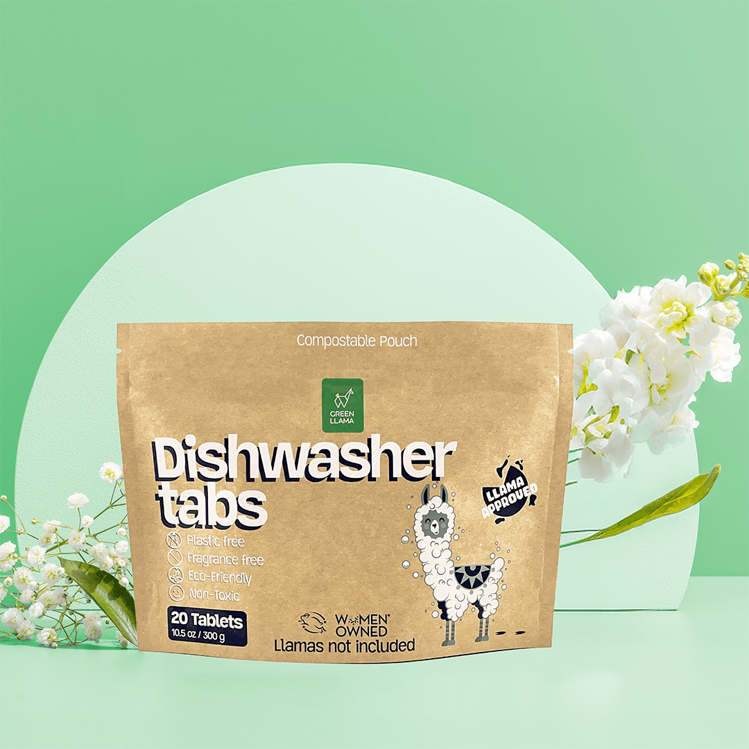Green Llama Dishwasher Tabs Pack of 20 NEW - Fragrance &amp; PVA Free Dish Washer Tabs - No Plastic, Non Toxic