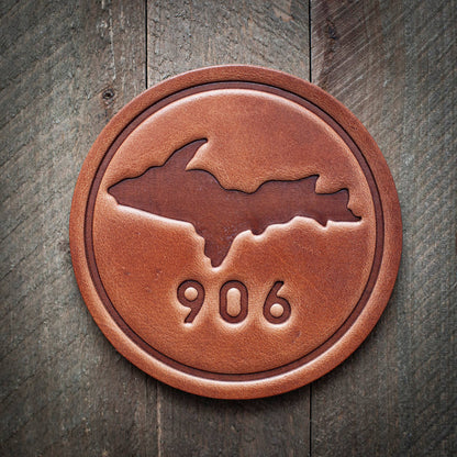 Upper Peninsula Michigan 906 Leather Coaster