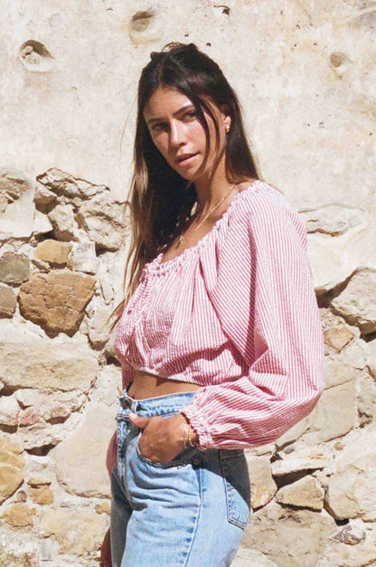 Eva Top - Red &amp; White Seersucker