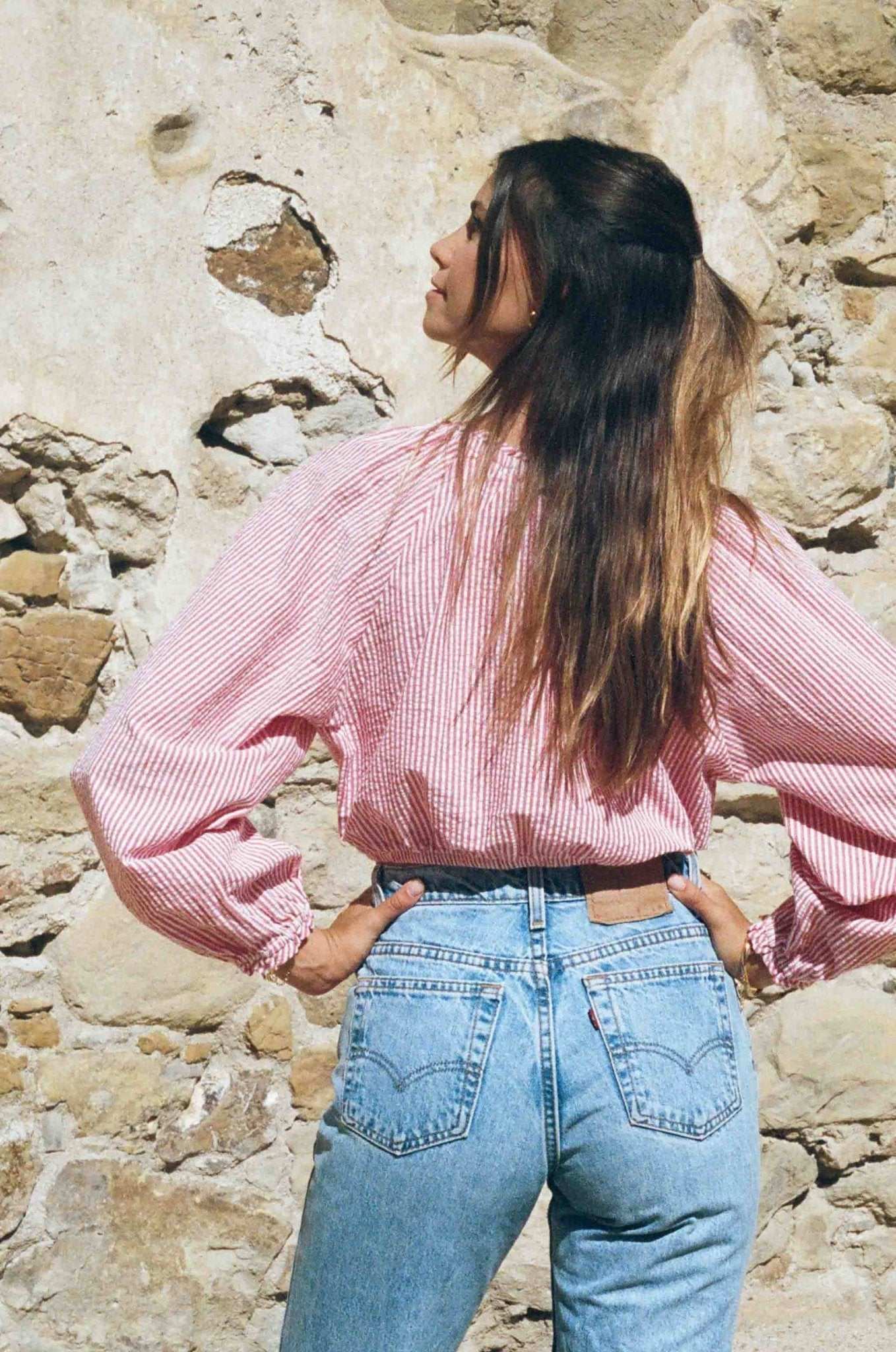 Eva Top - Red &amp; White Seersucker