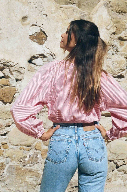 Eva Top - Red &amp; White Seersucker
