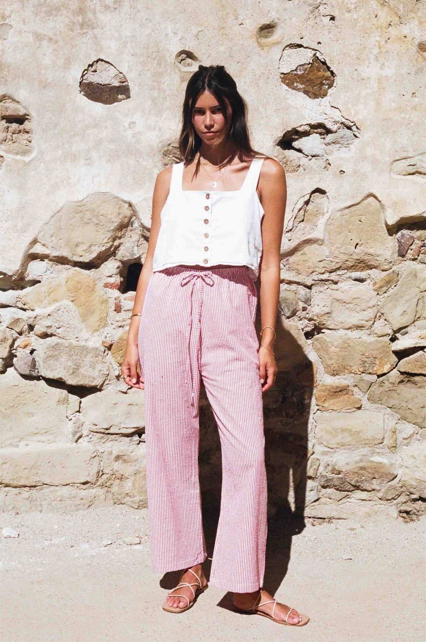 Eva Seersucker Trousers - Red &amp; White