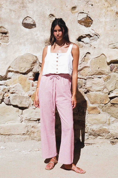 Eva Seersucker Trousers - Red &amp; White