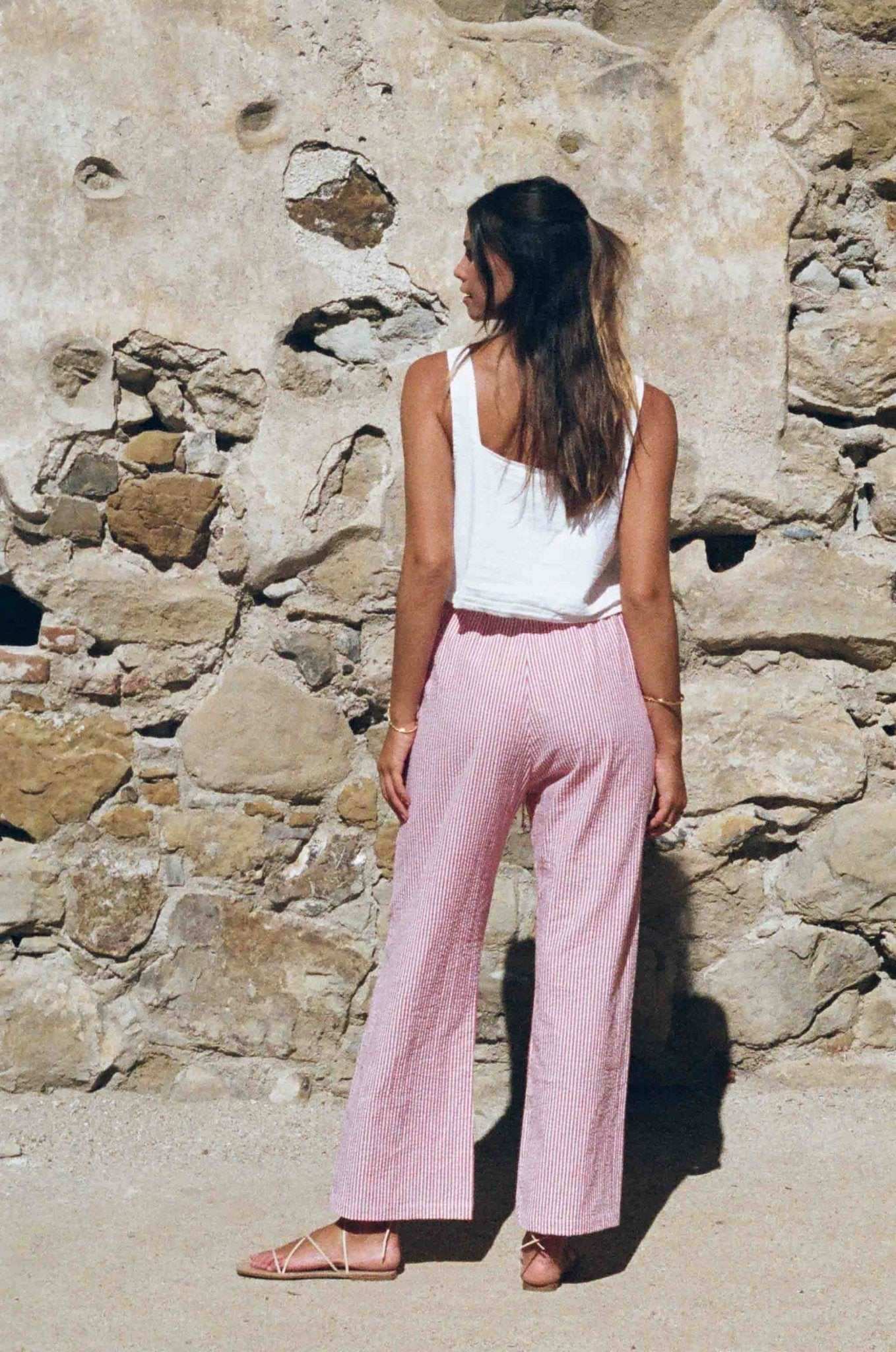 Eva Seersucker Trousers - Red &amp; White