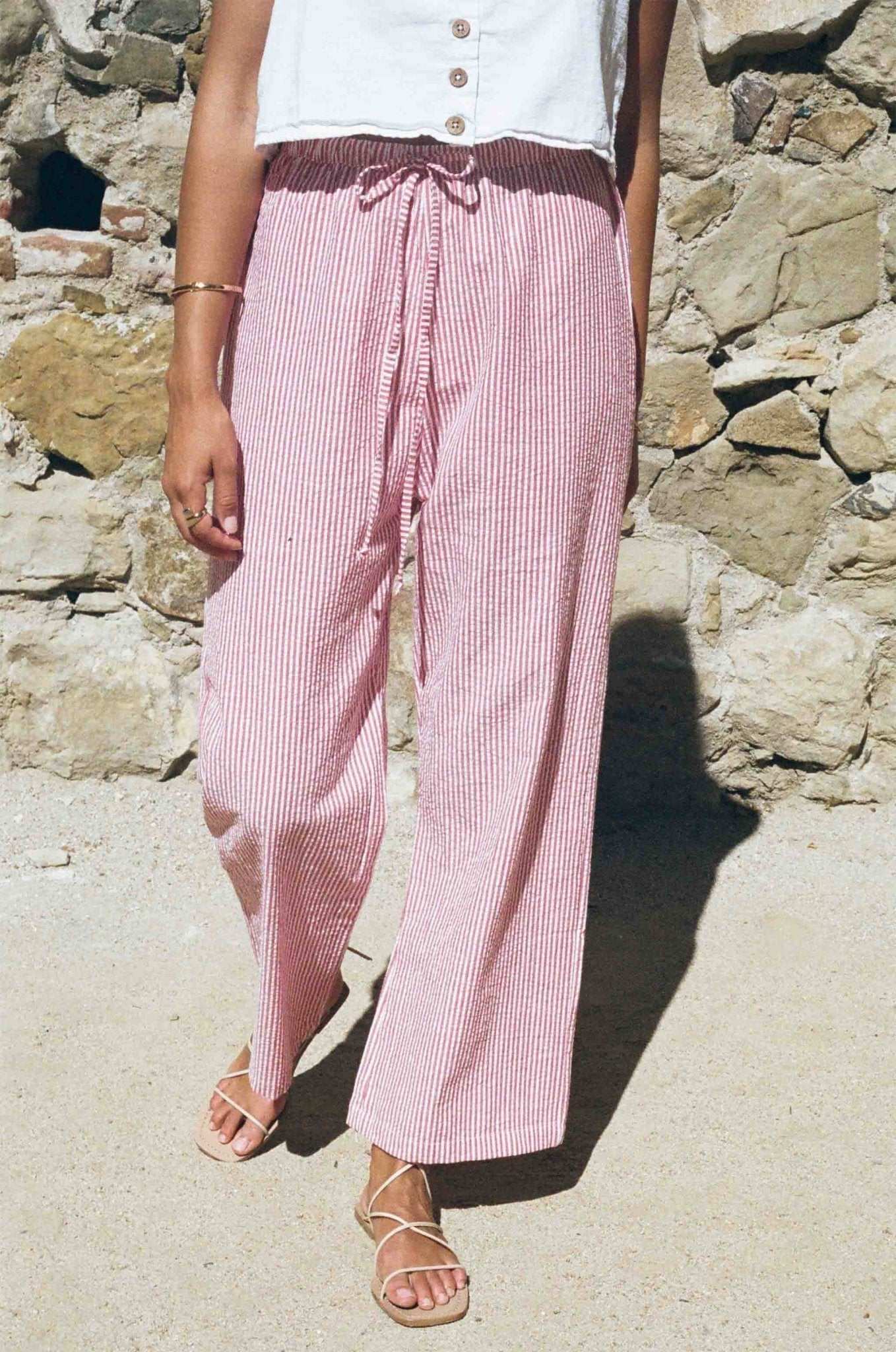 Eva Seersucker Trousers - Red &amp; White
