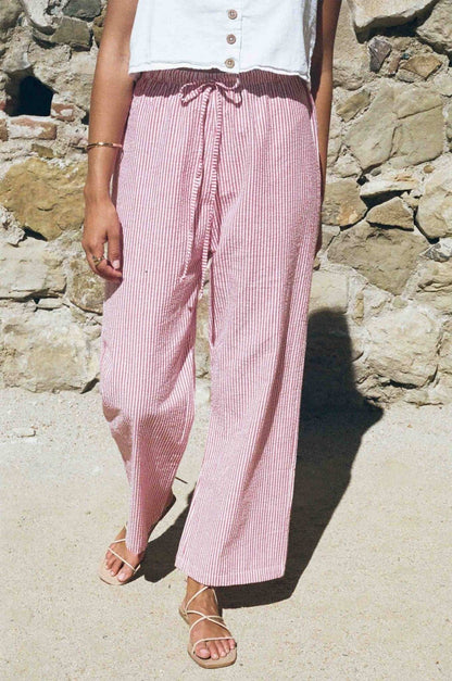 Eva Seersucker Trousers - Red &amp; White