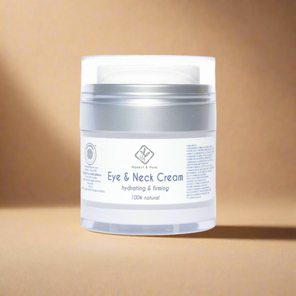 Jar of eye and neck cream on a beige background