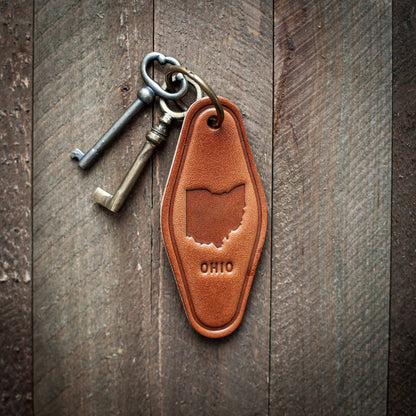 Ohio State Silhouette Leather Keychain Motel Style